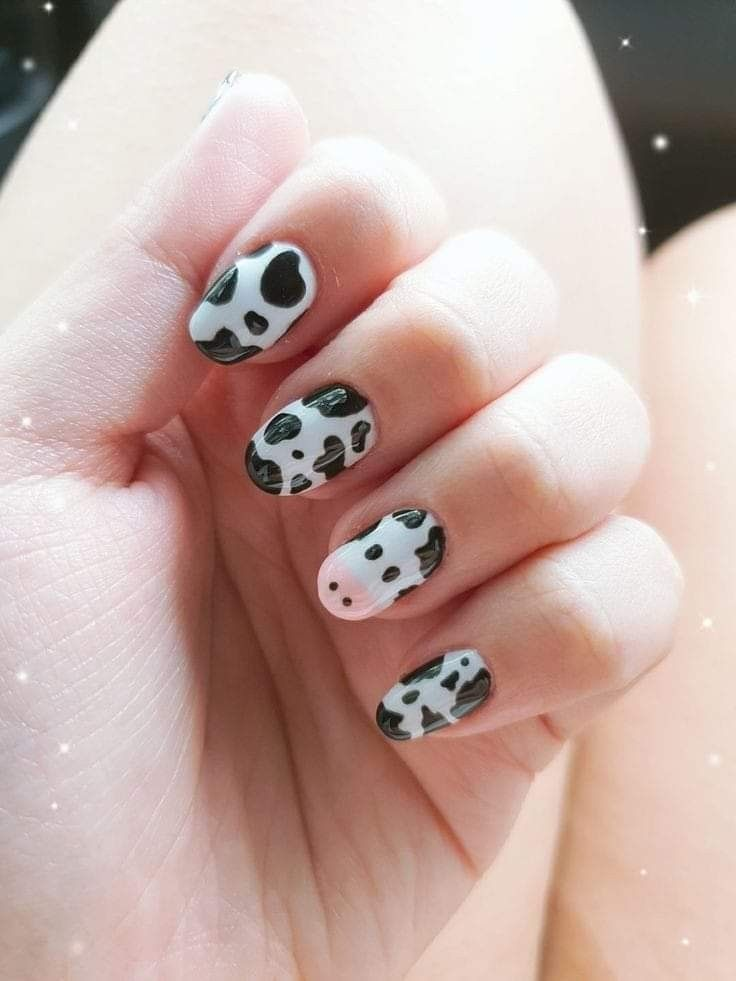Cow Print Short Gel Nails