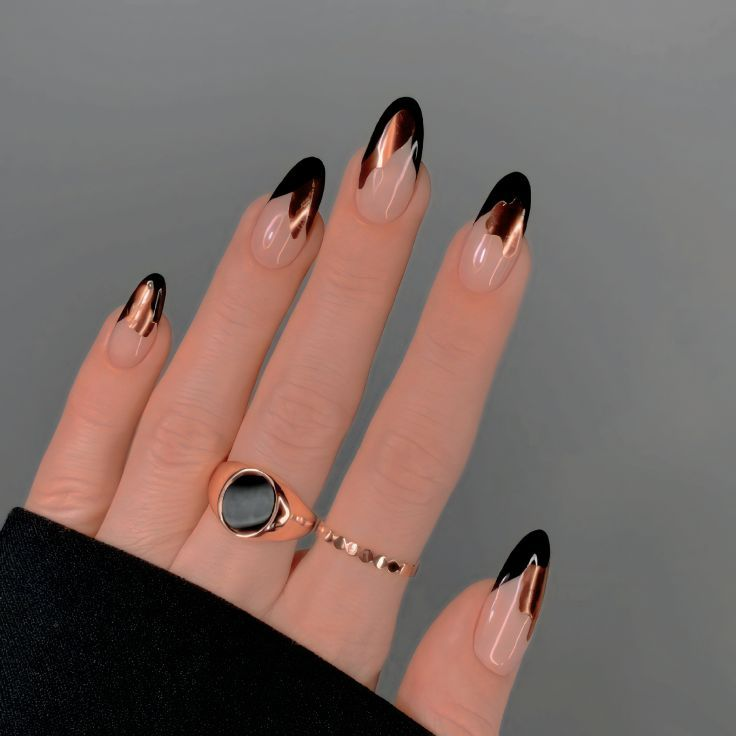 Black and Gold Geometric Nails