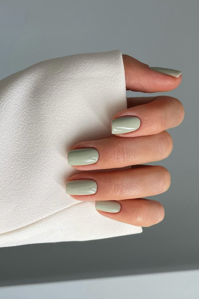 Olive Green Short Gel Nails