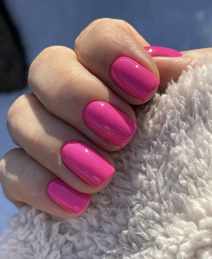 Hot Pink Short Gel Nails